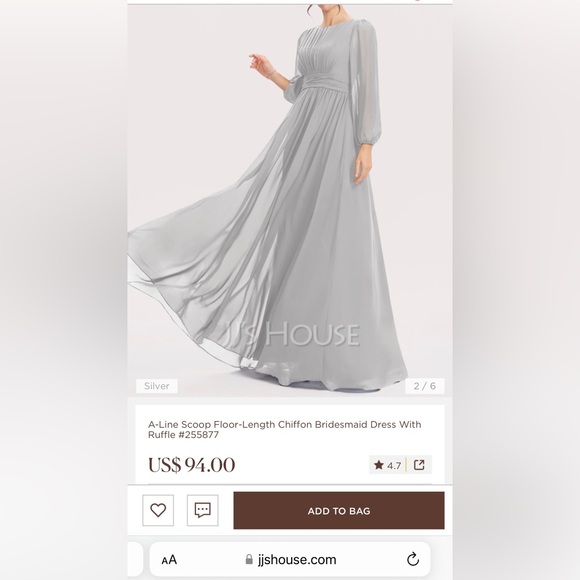 Jjs House Silver A-line Scoop Floor Length Chiffon Bridesmaid Dress with Ruffle - Picture 7 of 10